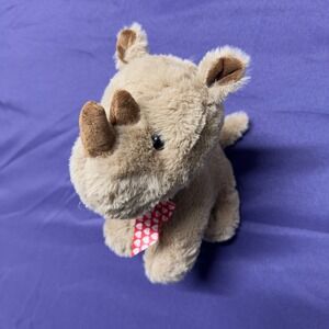 Tan Rhino Plush Stuffed Animal with‎ Red Heart Ribbon Cute Soft Toy